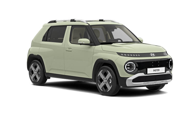 zu sehen ist ein hellgrüner Hyundai INSTER