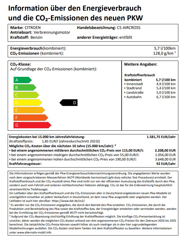 Informationen über den Energieverbrauch