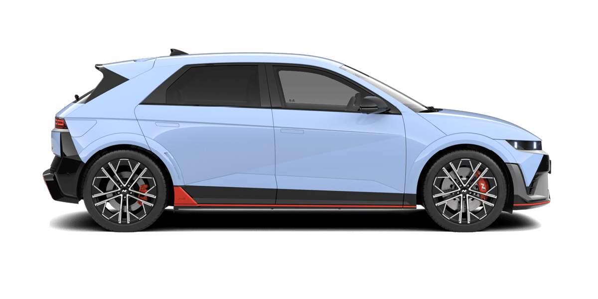 zu sehen ist ein hellblauer Hyundai IONIQ 5 N von der Seite