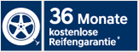 zu sehen ist ein Reifen Icon mit Bildtext: 36 Monate kostenlose Reifengarantie